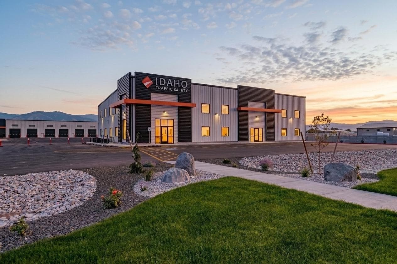 Idaho Traffic Safety's headquarters on N Holmes Ave in Idaho Falls at sunset